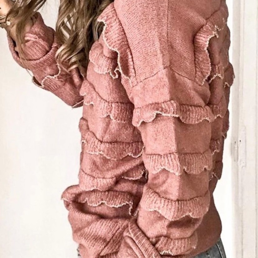 Dusty rose knit sweater with ruffles - Picture 3 of 3